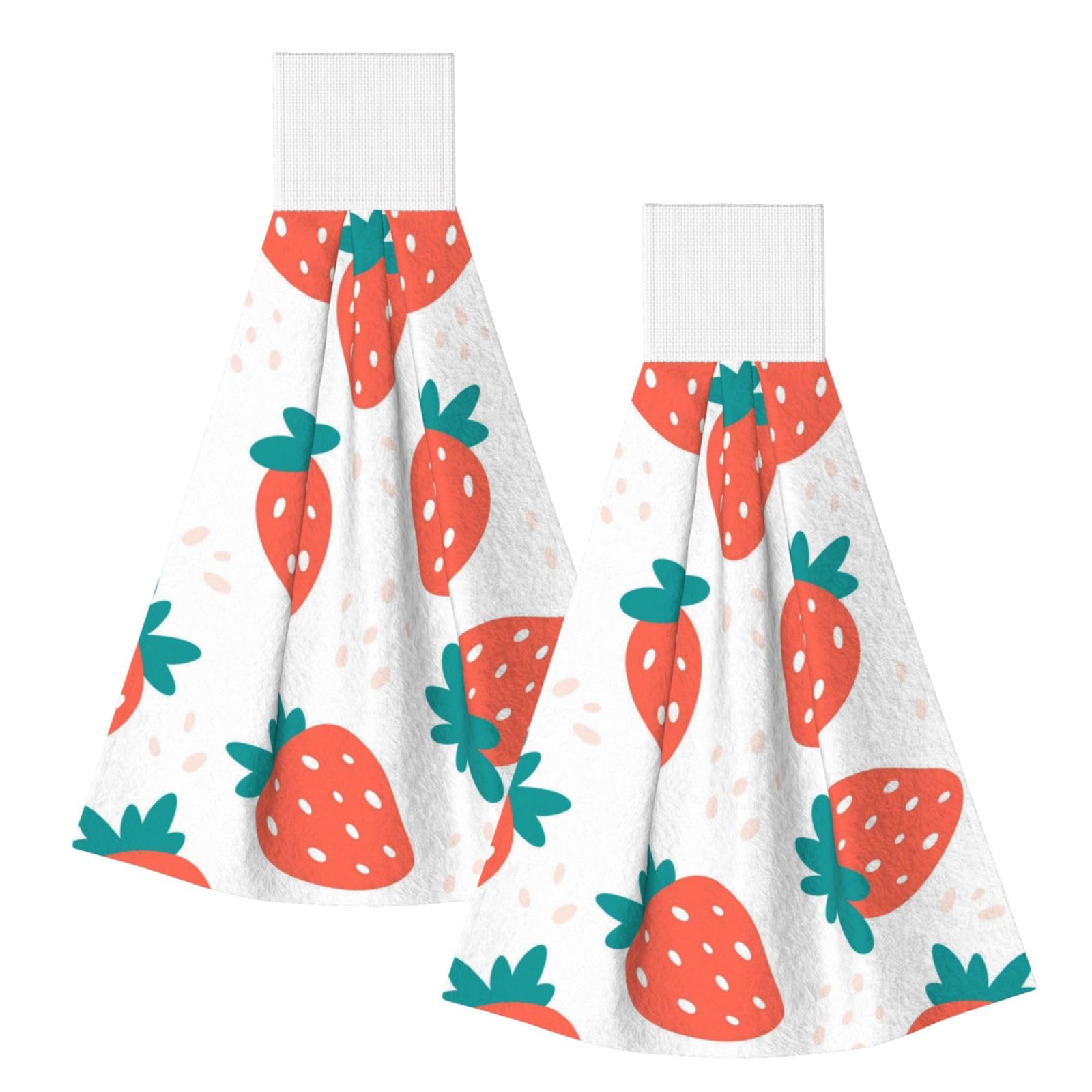 DOPKLNA Strawberry, 2 Pcs Hanging Coral Fiber Hand Towels for Bathroom, Absorbent Kitchen Towels