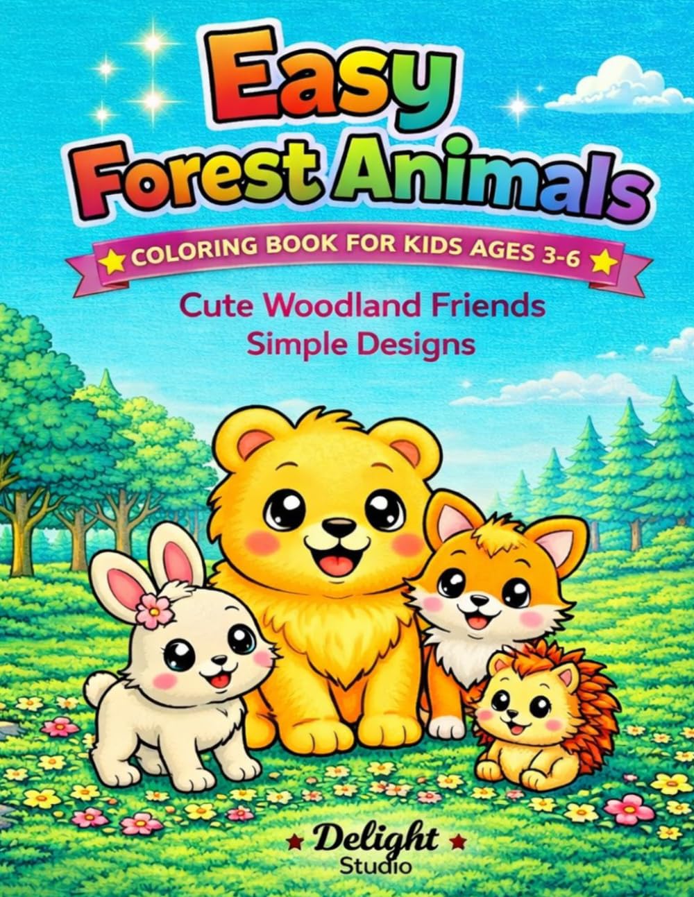 Easy Forest Animals Coloring Book for Kids Ages 3-6: Cute Woodland Friends – Simple Designs