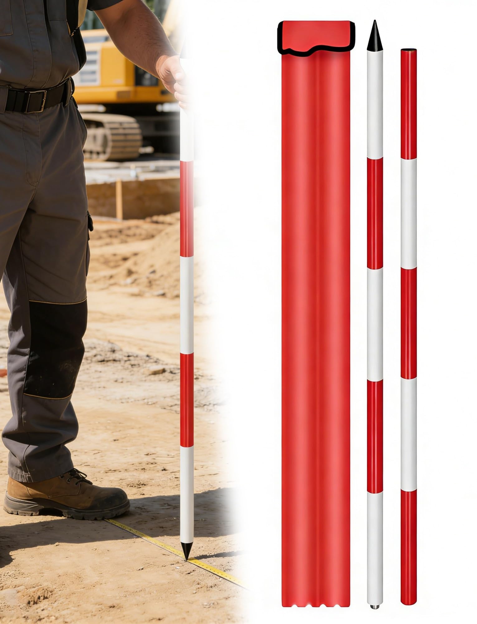 Asta Misurazione Alluminio 100-500 Cm Per Rilevamento Cantieri Edili | Asta misurazione alluminio leggera punta affilata facile montaggio cantiere(Thick,78.74 inch/200 cm)