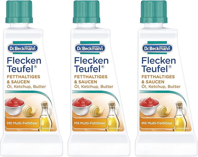 Dr. Beckmann Fleckenteufel środek do usuwania tłustych plam i sosów | specjalny środek do usuwania plam z tłuszczu, plam czekoladowych i wielu innych | 3 x 50 ml