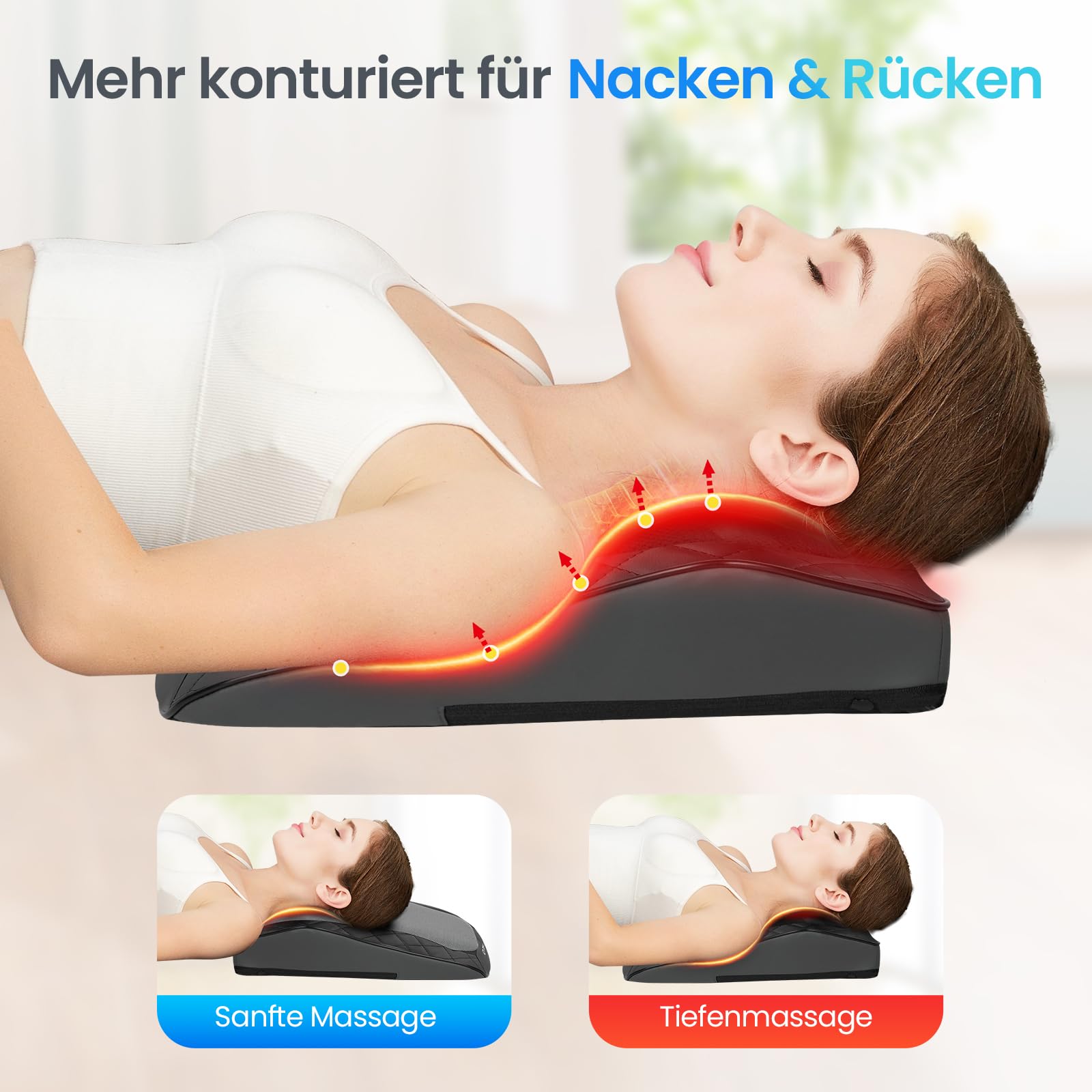 CuPiLo Rücken- und Nackenmassagegerät mit Wärme, Shiatsu Nackenmassagegerät für Bürostuhl Gaming Stuhl, 3D Knet-Massagekissen, Geschenk für Büro Zuhause, Geschenke für Mama Papa Frauen