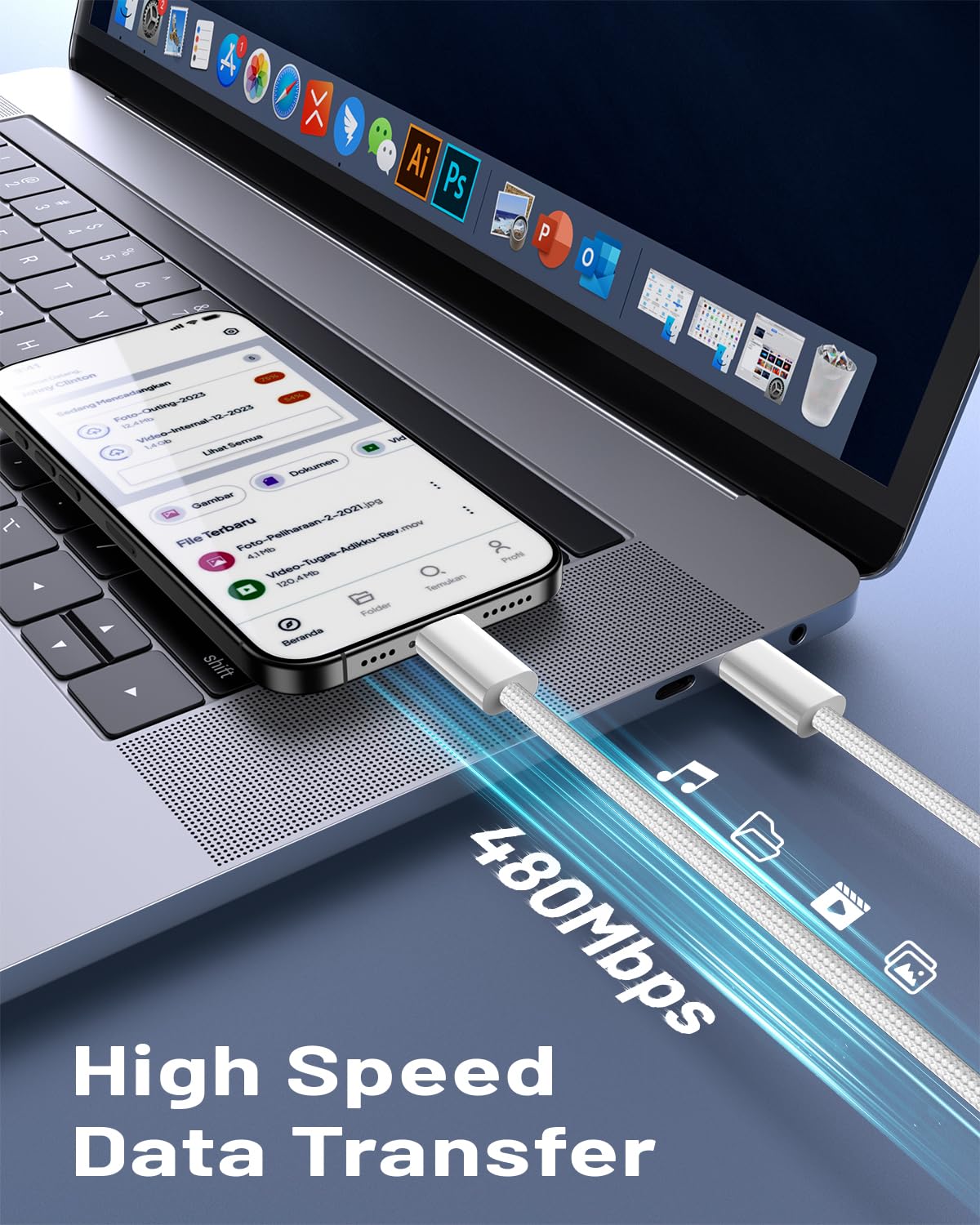 Cable USB C a USB C de 240 W (paquete de 2 unidades de 6.6 pies), cable USB C a USBC, cable de carga rápida tipo C para Samsung Galaxy S25 S24 S23 S26 Ultra, iPhone 17 16 15 Pro Max, MacBook Pro, Moto