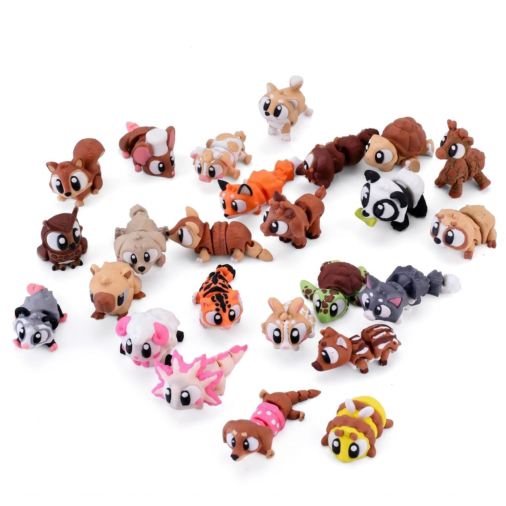 Copbopwn 24Pcs 3D Printed Animals Cute Random 3D Printed Fidget Toy Flexible Movable Joint Fidget Toys Creative Mini Animals for Home Office Desk Decor Easter Basket Fillers Birthday Party Favors