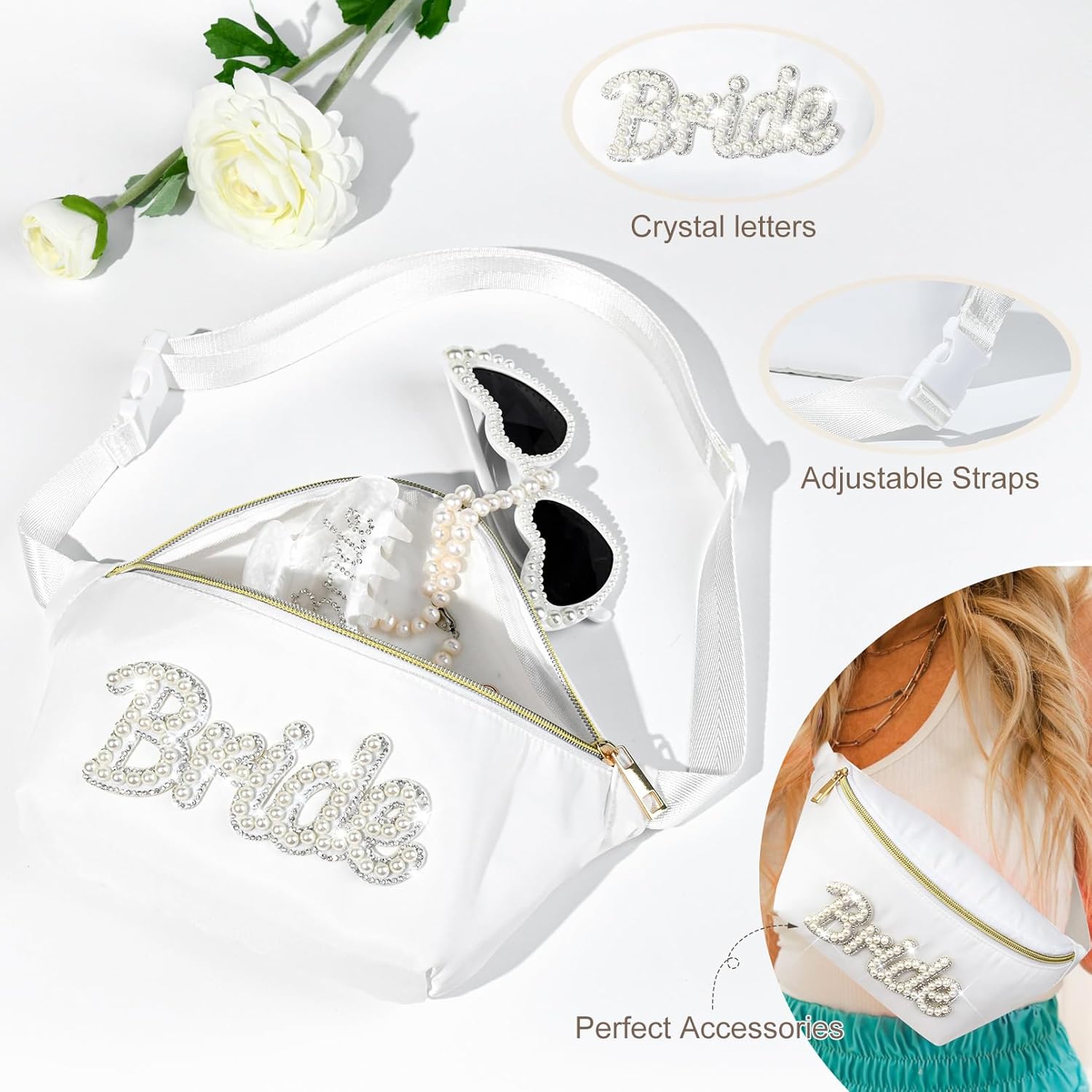 Bride Fanny Pack Bridal Shower Gifts Bachelorette Gifts for Bride Party Accessories Wedding Gift Bag Bridesmaid Proposal Gifts Belt Bag Waist Packs Fanny Pack Crossbody Bags for Women Girls - Image 3
