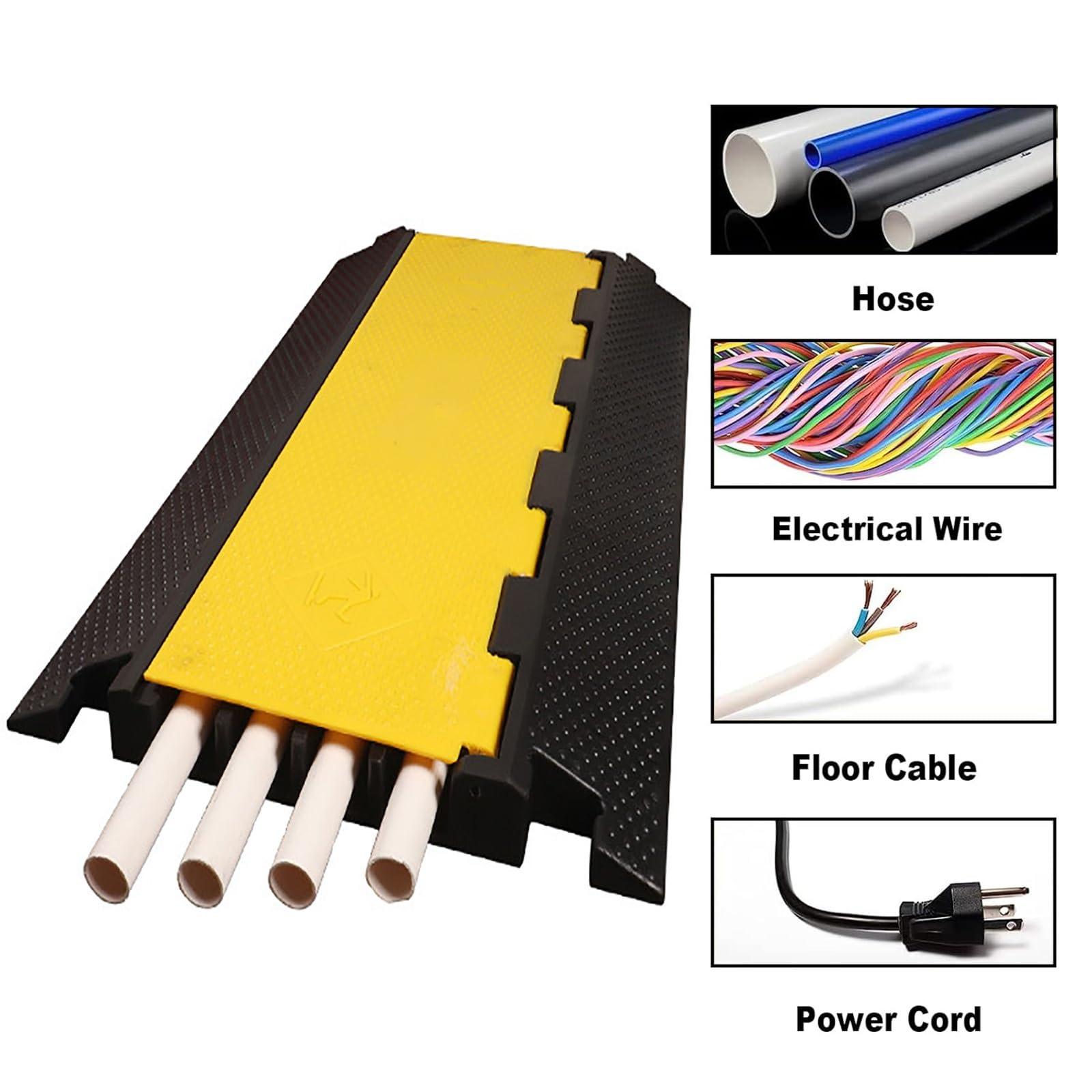 Pasacables de Suelo para Proteger Las Cables Protector de Cables Protector de 4 Canales, Carga 10 000 Kg, 90 X 45 X 6 cm, Ocultador de Cables para Uso en Interiores y Exteriores