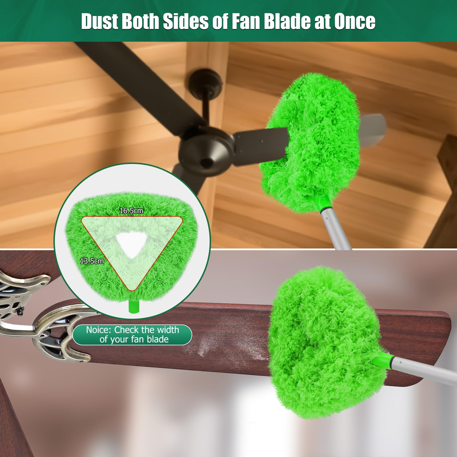 2 Piezas Plumero Atrapapolvo Microfibra Duster Limpieza Plumero Lavable Telescópico Extensible 190 cm para Limpieza Ventiladores Techo Alto, Telarañas, Persianas, Ventanas, Muebles