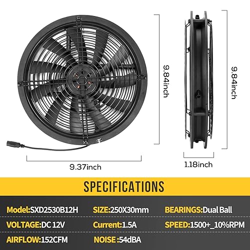 Miniatura 3 de Ventilador de enfriamiento de flujo de aire grande de 9.843 in 9.8 in 10 pulgadas, 9.843 x 1.181 in CA 115 V a CC 12 V con controlador de velocidad