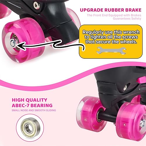 Miniatura 10 de CELETOY Patines para niños, patines de tamaño ajustable para niñas principiantes, patines para niños pequeños con 8 ruedas iluminadas, patinaje al