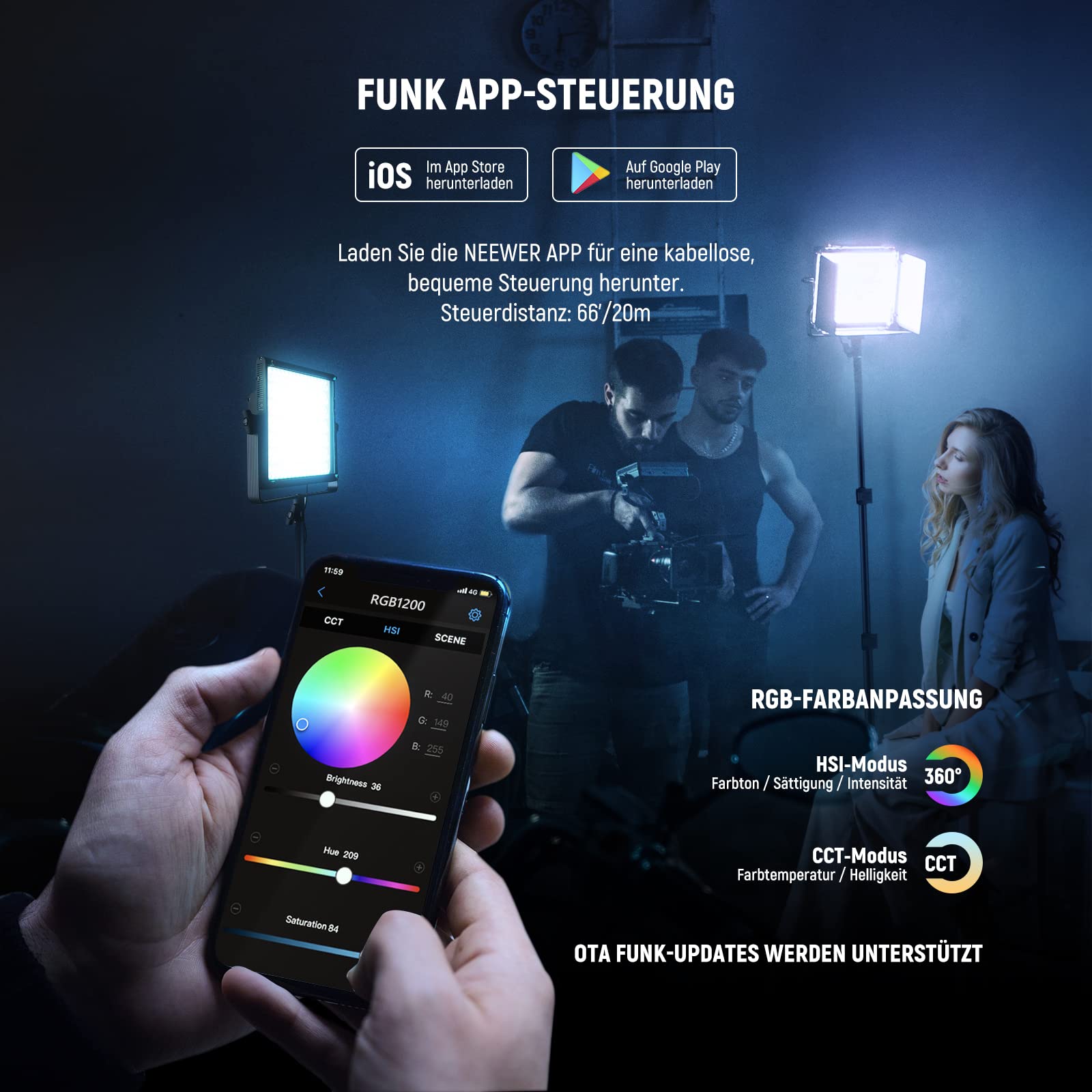 Neewer RGB1200 60W RGB LED Videoleuchte Panel mit APP/2 – Bild 5