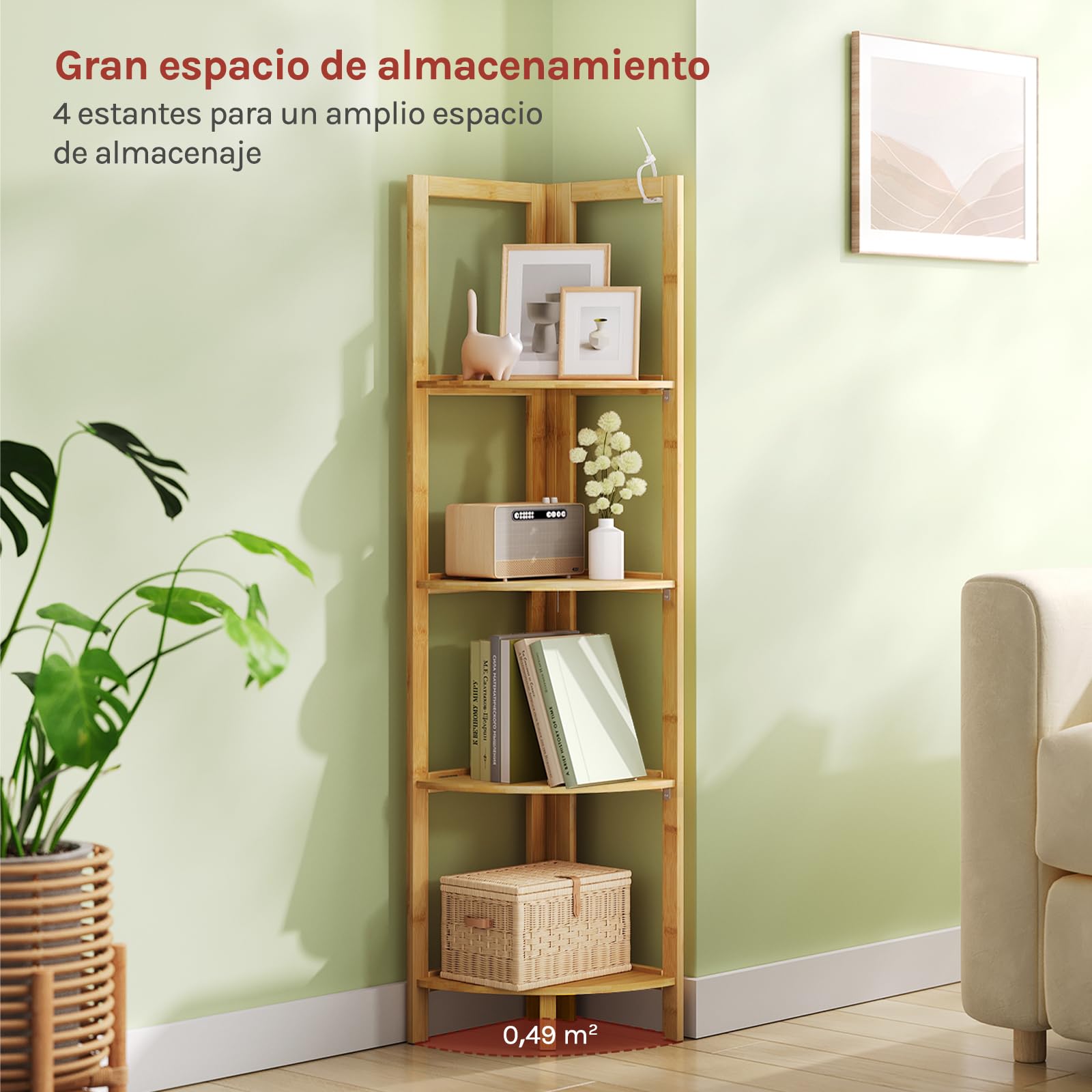 WOLTU Estantería Bambu de Baño de 4 Niveles, Estanteria Esquina Plegable de Almacenaje y Decoración Antihumedad y Transpirable, para Baño/Cocina/Salón, 27x27x120 cm