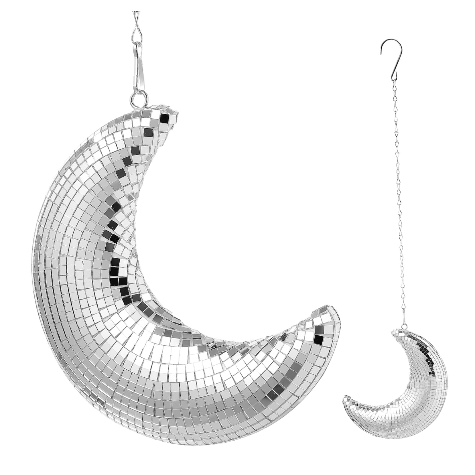 SHOWERORO Disco Ball Moon Pendant with Chain Wall Hanging Decoration for Parties Weddings and Home Decor Durable Design Reflects Light for Sparkling Atmosphere