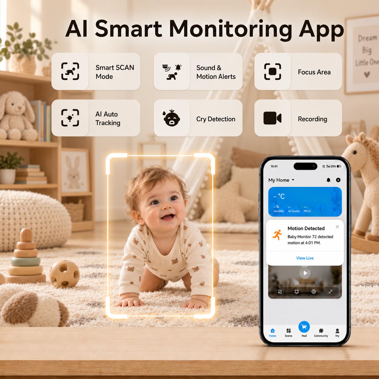 HelloBaby Baby Monitor WiFi, Baby Monitor 2K con fotocamera e visione notturna Video Baby monitor, Baby Camera con rilevamento movimento/suono, Controllo APP remoto, Audio bidirezionale