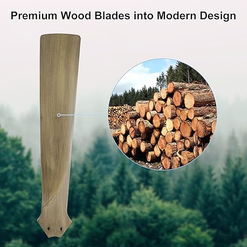 Miniatura 7 de ELEHINSER Ventilador de techo de perfil bajo de 52 pulgadas sin luz, 5 aspas de madera maciza, motor de CC silencioso de 6 velocidades,