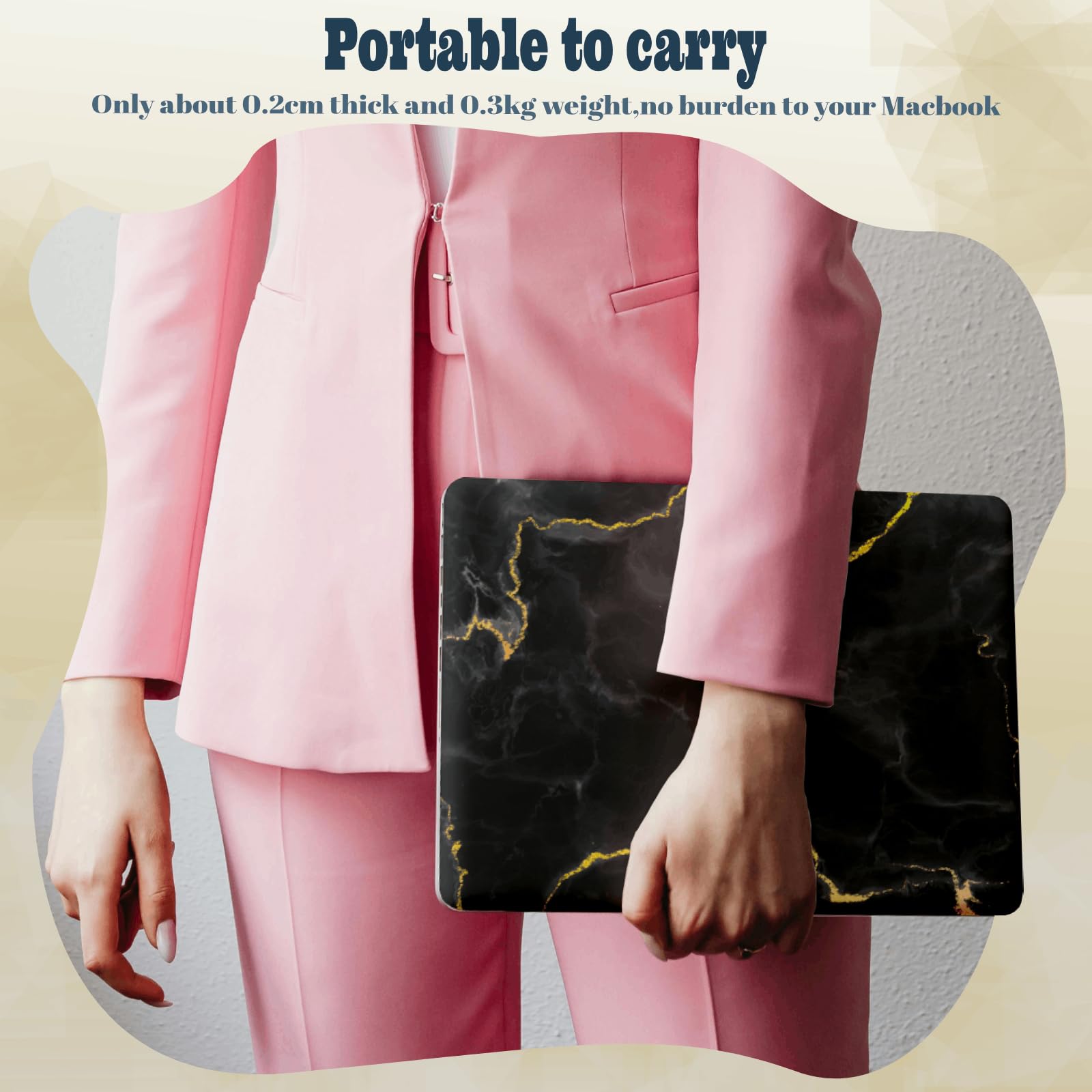 Twarde etui kompatybilne z MacBook 12", etui 2015, 2016, 2017, A1534, z wyświetlaczem Retina 12,6", smukłe etui ochronne i etui na laptopa, pokrowiec i osłona klawiatury, złoty, czarny marmur