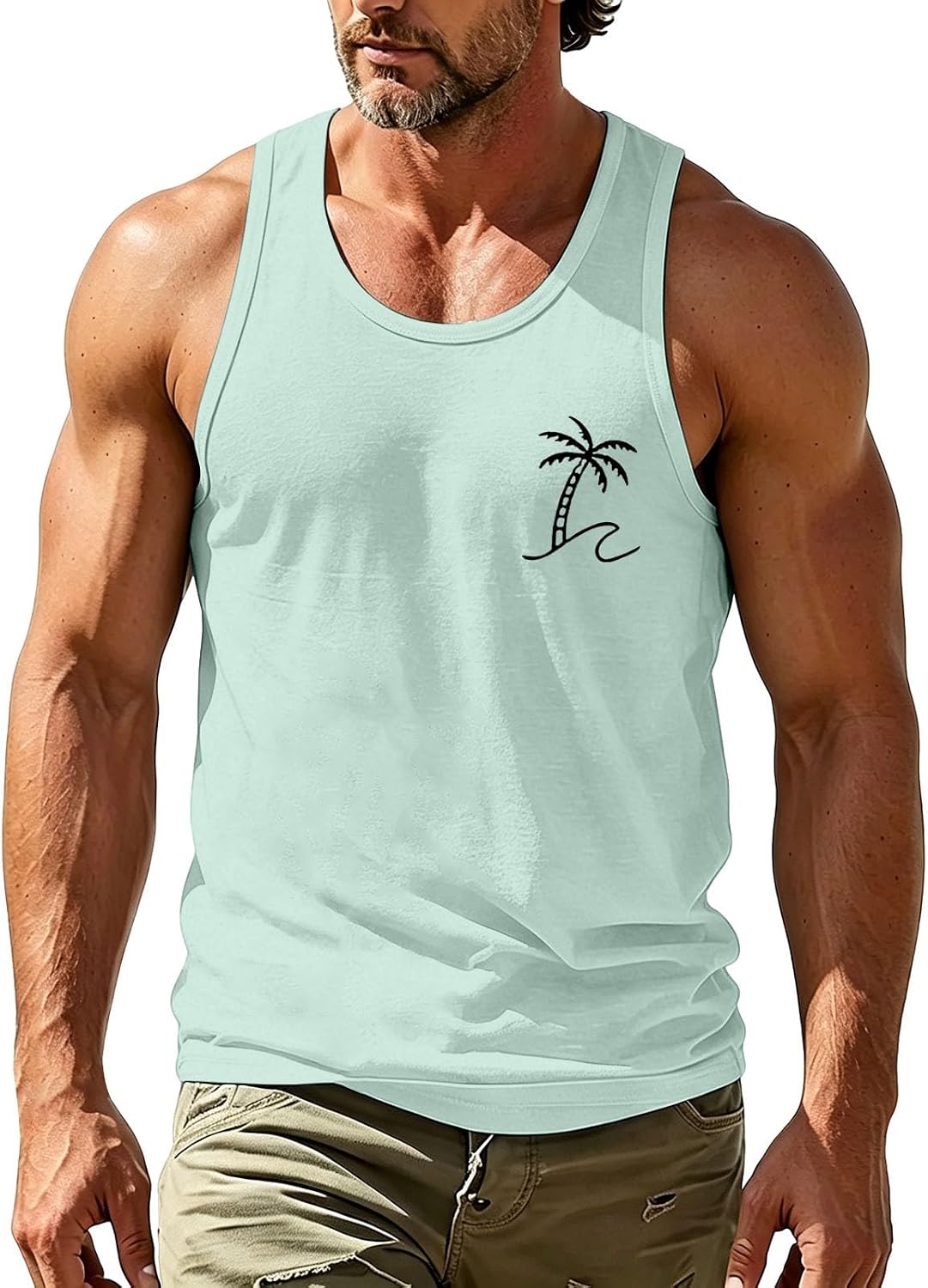 Men Coconut Tree Graphic Tank Tops Summer Beach Vacation Print Tee U Neck Sleeveless T Shirts Plus Size Casual Tanks