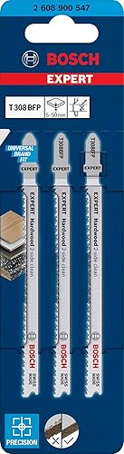 Miniatura 2 de Bosch 3X Expert T308BFP - Hoja de sierra de calar de madera dura de 2 lados (para tableros recubiertos de plástico, encimera de cocina, longitud