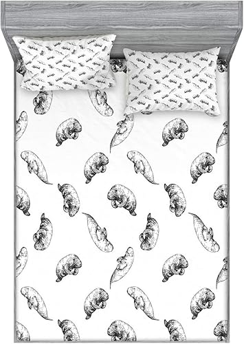 Miniatura 86 de Ambesonne Juego de sábanas bajeras y fundas de almohada, dibujos de aviones antiguos, vuelos clásicos con fechas, estilo vintage, diseño nostálgico,