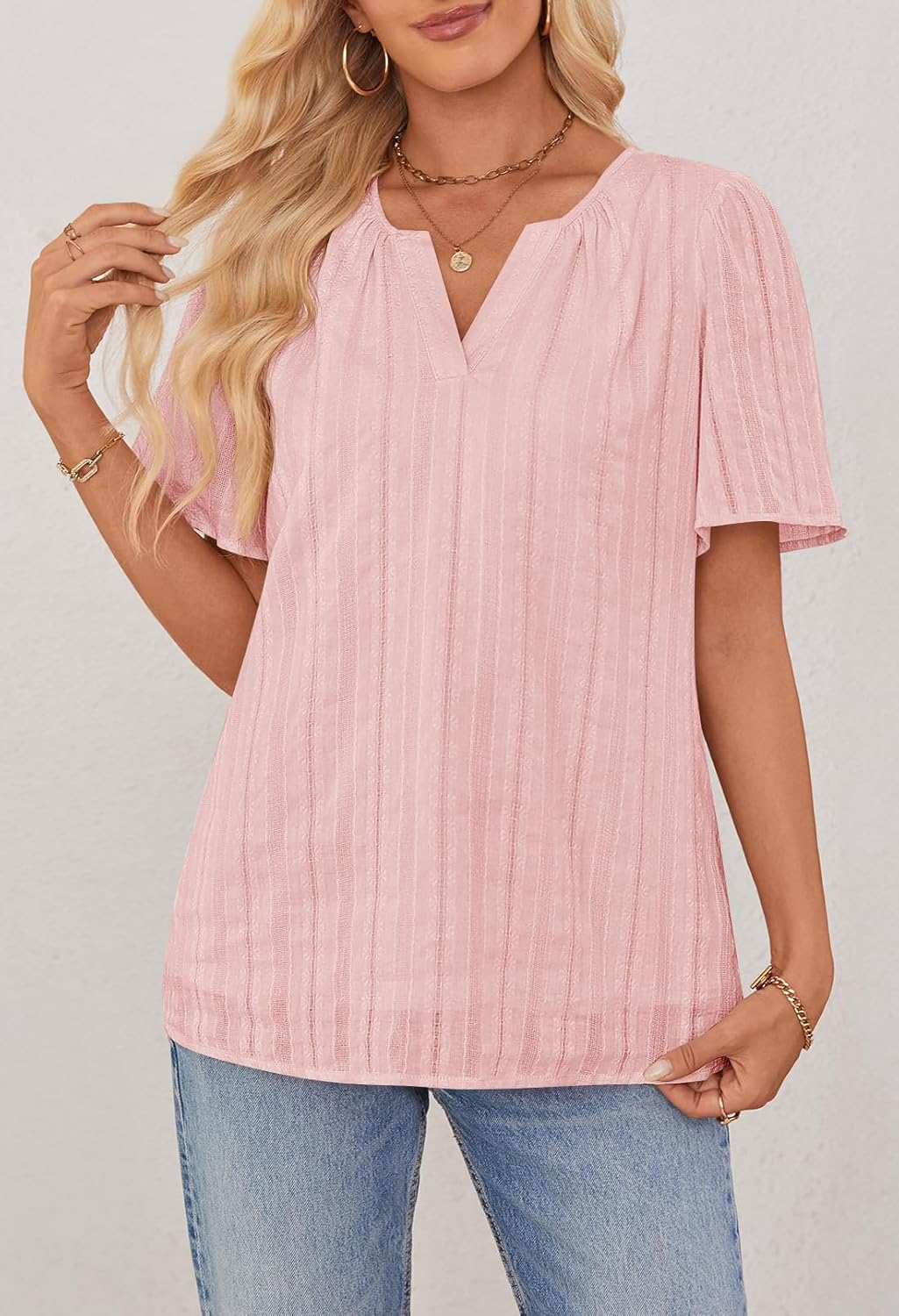 MEROKEETY Women's Summer Business Casual Blouse Tops Dressy Short Sleeve V Neck Loose Fit Work T Shirts - Image 4