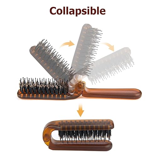 Miniatura 4 de Cepillos de pelo para mujer, mini cepillo plegable de cerdas de jabalí de viaje, cepillo de pelo pequeño para todo tipo de cabello, cepillo de pelo