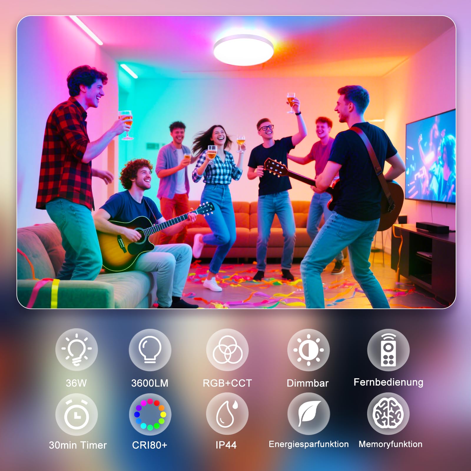 OUILA Deckenlampe Led Dimmbar 36W RGB Farbwechsel LED Deckenleuchte Flach mit Fernbedienung 3600LM Rund 3000K-6500K Deckenbeleuchtung für Schlafzimmer Wohnzimmer Esszimmer Küche Korridor Balkon Ø37CM
