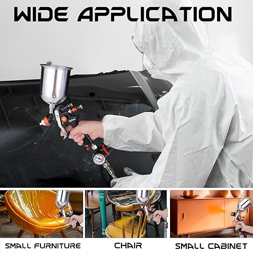 Miniatura 6 de Juego de pistola de pintura en aerosol, pistola de pintura HVLP para automóvil, pistola de pintura con aire y 3 pistolas de pulverización y