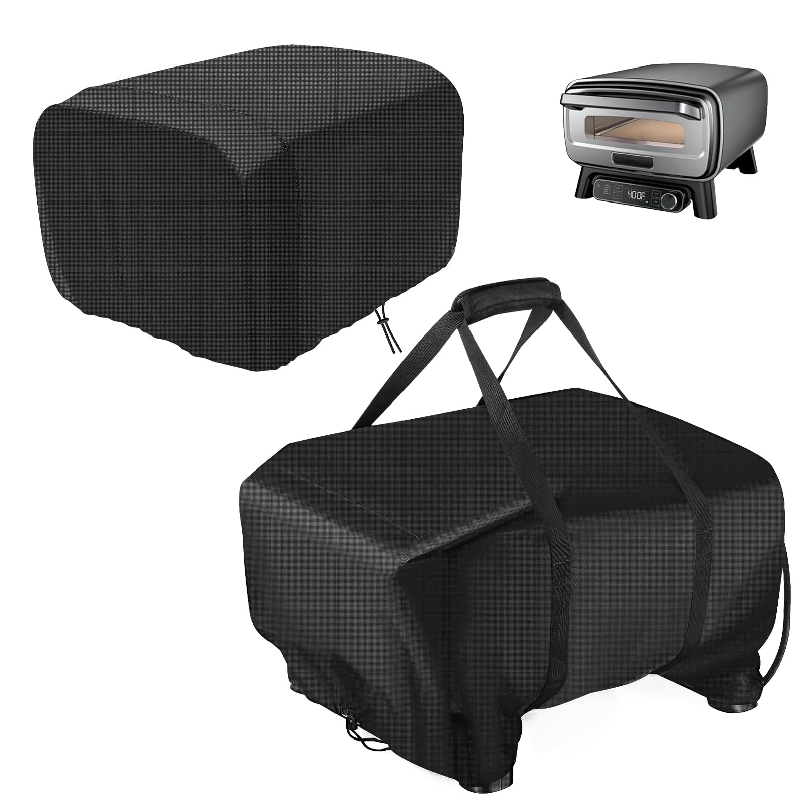 Outdoor Pizza Oven Cover and Carry Bag Set for Ninja Artisan Outdoor Pizza Oven MO200 Series MO201, Black 600D Heavy Duty Waterproof, UV& Fade Resistant, BBQ Accessories with Multi-functional Design