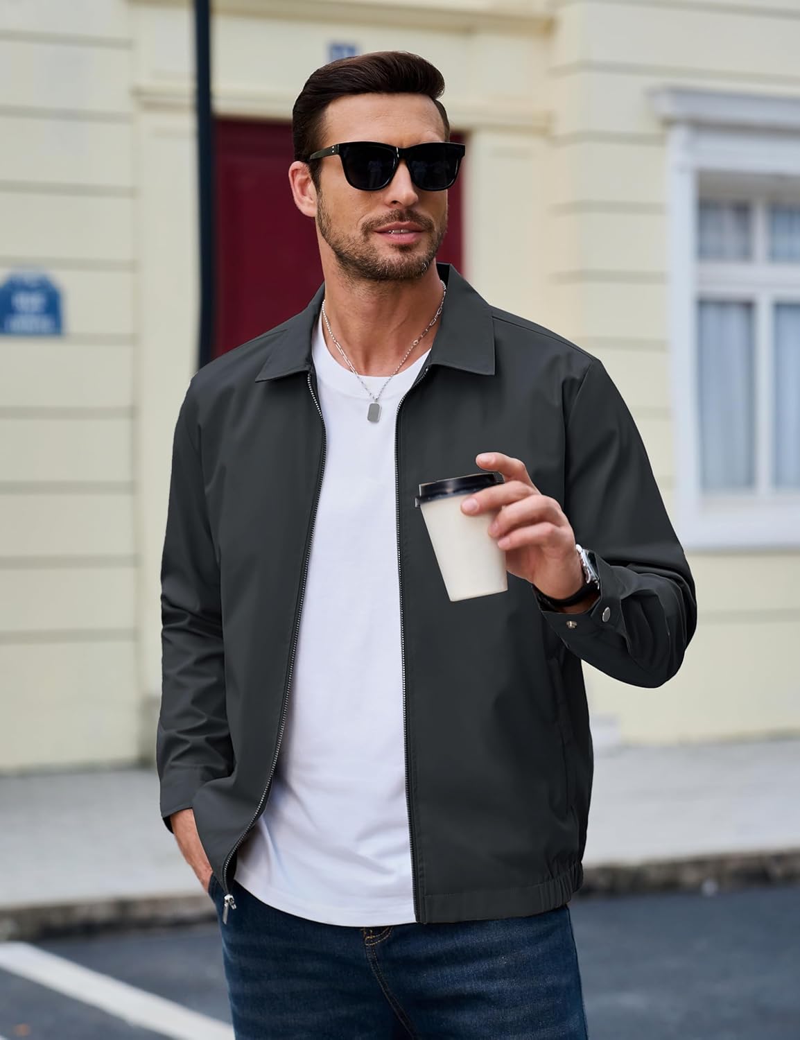 MAGCOMSEN Men's Lightweight Jackets Full Zip Up Light Coat Laydown Collar Jacket Casual Windbreaker Jacket with Zip Pockets - Image 6