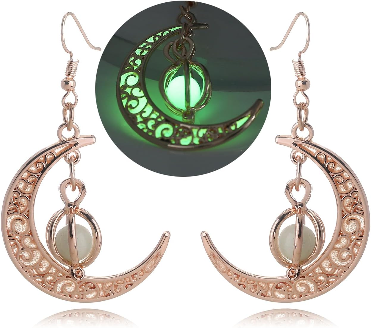 EEQQBZ Glow in The Dark Silver Crescent Moon Earrings - Glowing Blue Moon Charm - Magical Fantasy Fairy Glowing Earrings - Glow Jewelry