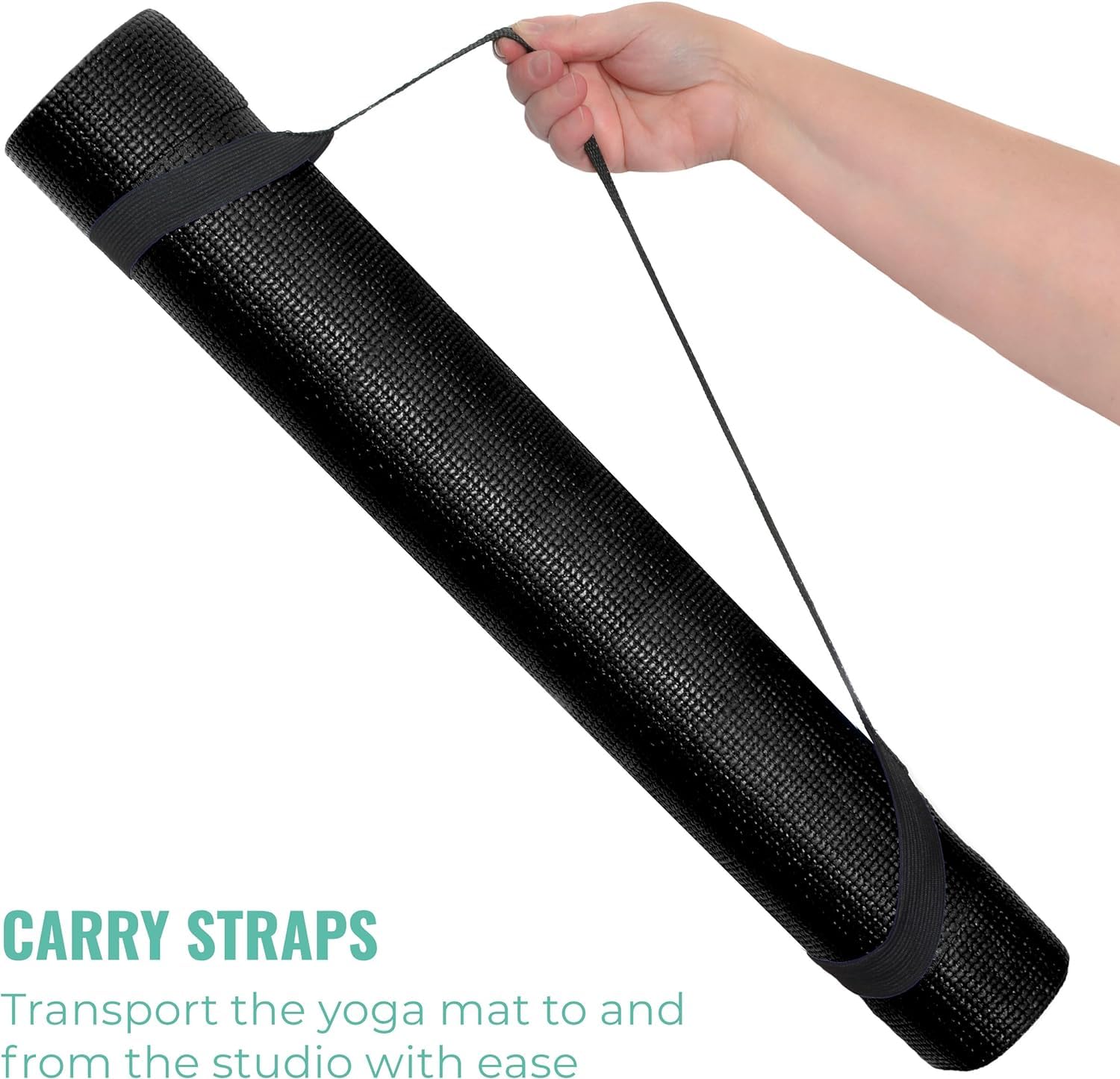 Paquete de 12 esterillas de yoga clásicas con correa de transporte, 172.7 cm x 61.0 cm, tapete de ejercicio antideslizante, tapete de gimnasio de 4 mm de grosor, tapetes de yoga no tóxicos