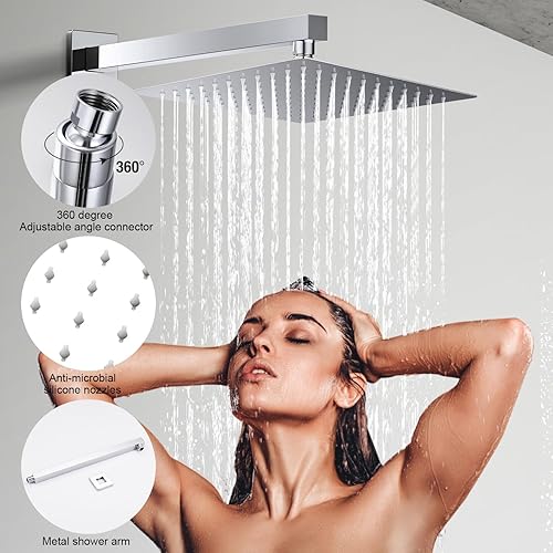 Miniatura 2 de HGN Sistema de ducha de 10 pulgadas con desviador de botón, cabezal de ducha de lluvia con rociador de mano, juego de grifo de ducha de alta presión