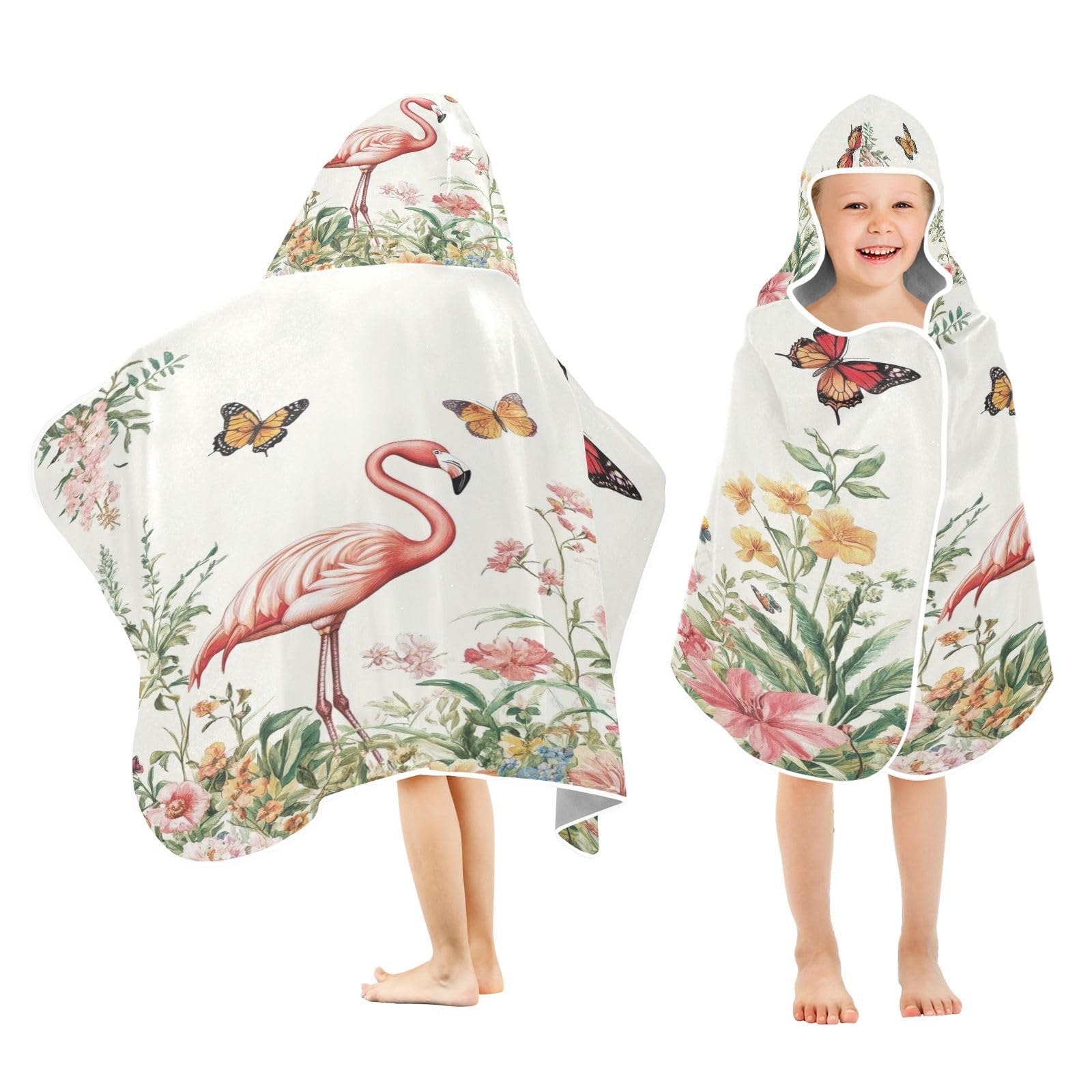 Kigai Flamingo Flowers Hooded Beach Towel for Kids Soft Absorbent Quick Dry Bath Towel with Hood Lightweight Toddler Shower Pool Bath Wrap for Boys Girls