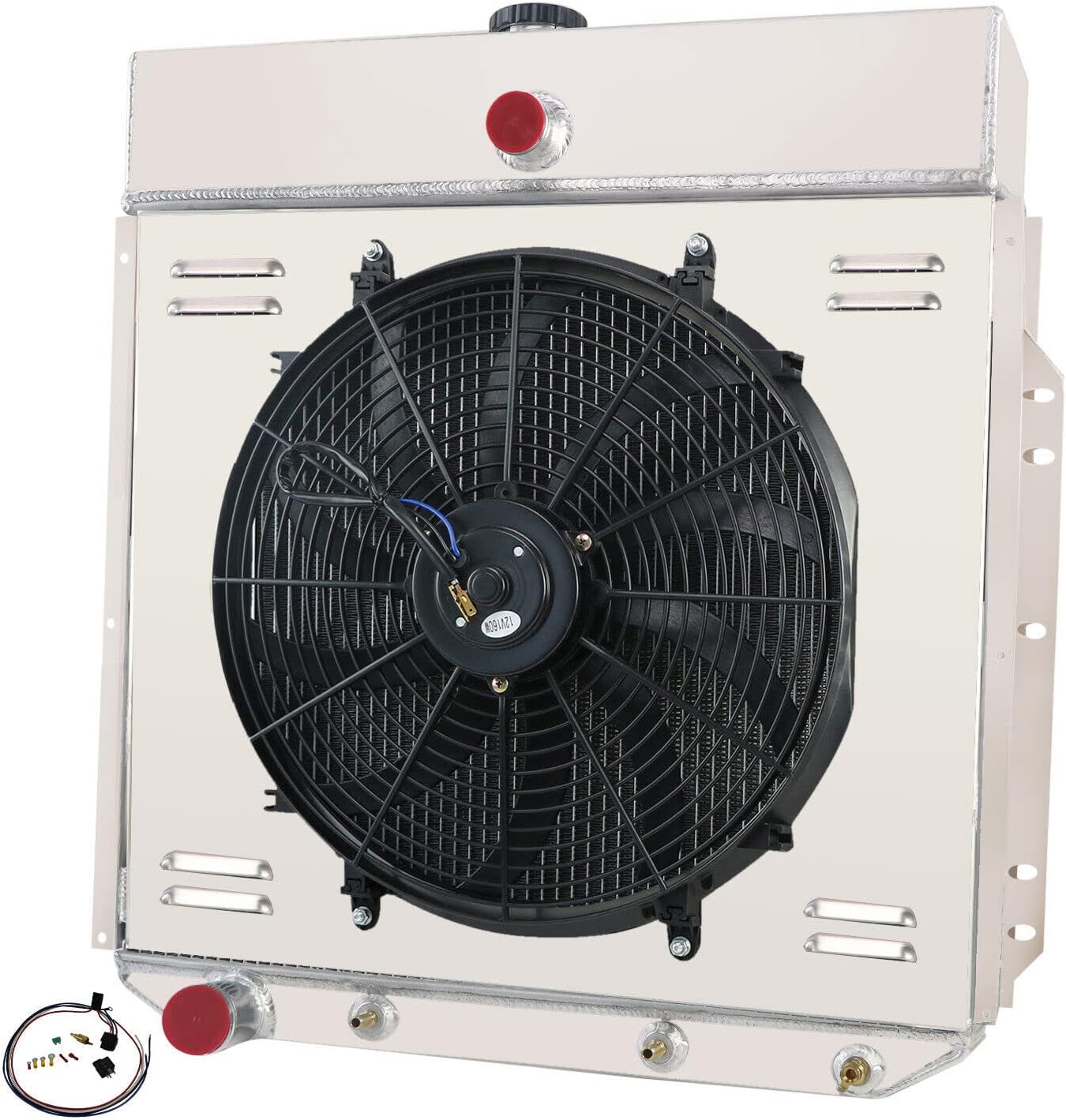 3 Row Aluminum Radiator for 1953-1956 54 55 Ford F100 F250 F350 L6 V8 GAS Engine Cooler;Radiator Shroud Fan Relay Kits)