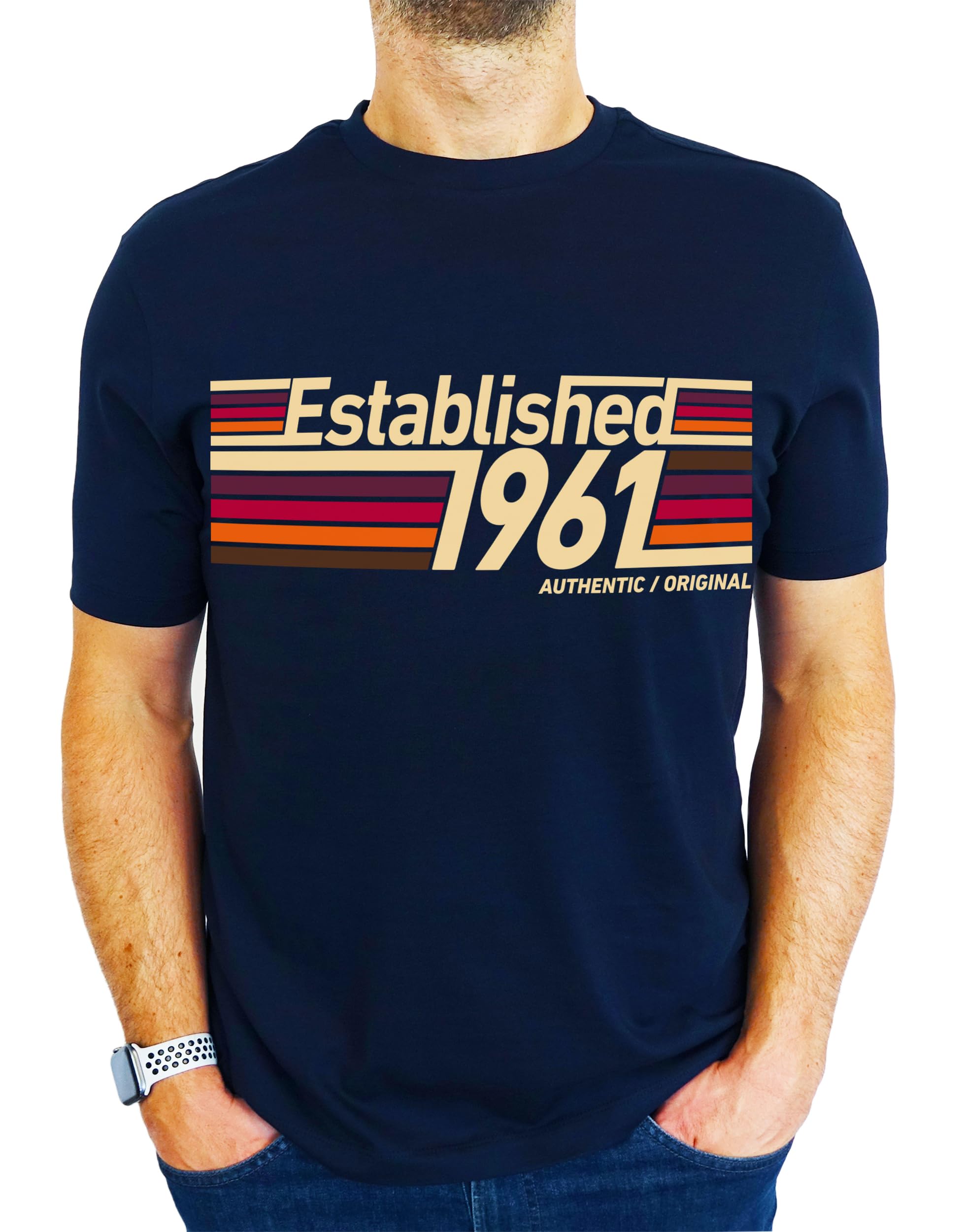 My Generation Gifts Men's Navy 1961 Established Retro Stripes - 65Th Birthday Gift | Present T-Shirt S