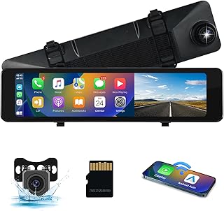 Wireless Apple Carplay Android Auto Dash Cam Mirror, podofo 11.26” Rear View Mirror Camera Front and Rear for Car HD IPS Touch Screen Smart Rear View Mirror Backup Camera, Loop Recording,64GB Card