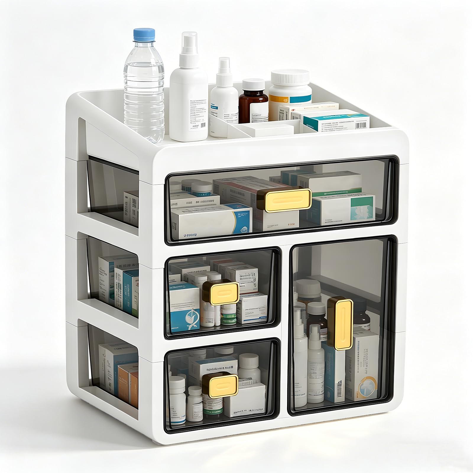 Organisateur d'armoire à médicaments à 4 étages blanc avec tiroirs