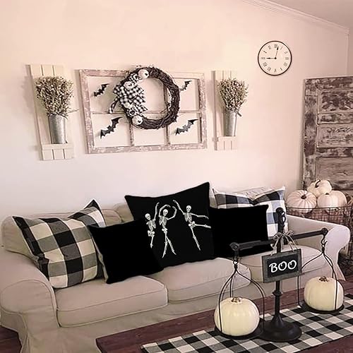Miniatura 4 de JOOCAR Fundas de almohada de calavera de Halloween, decoración gótica negra, divertida funda de almohada de lino para sofá, cama, silla de
