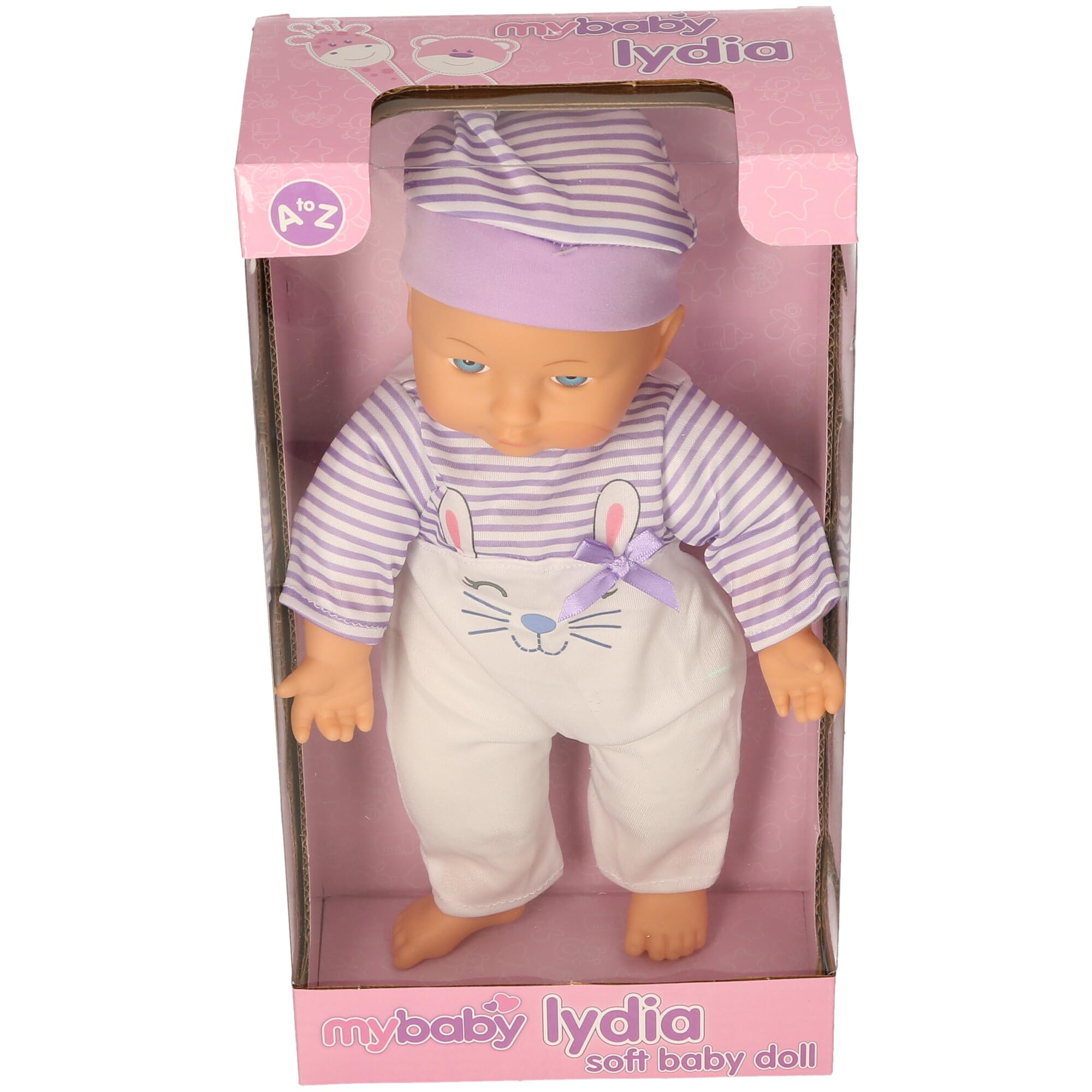 My Baby Lydia Soft Baby Doll with Bunny Outfit, Pink/Purple and White Striped, 2 Assorted - A to Z Collection - Image 4
