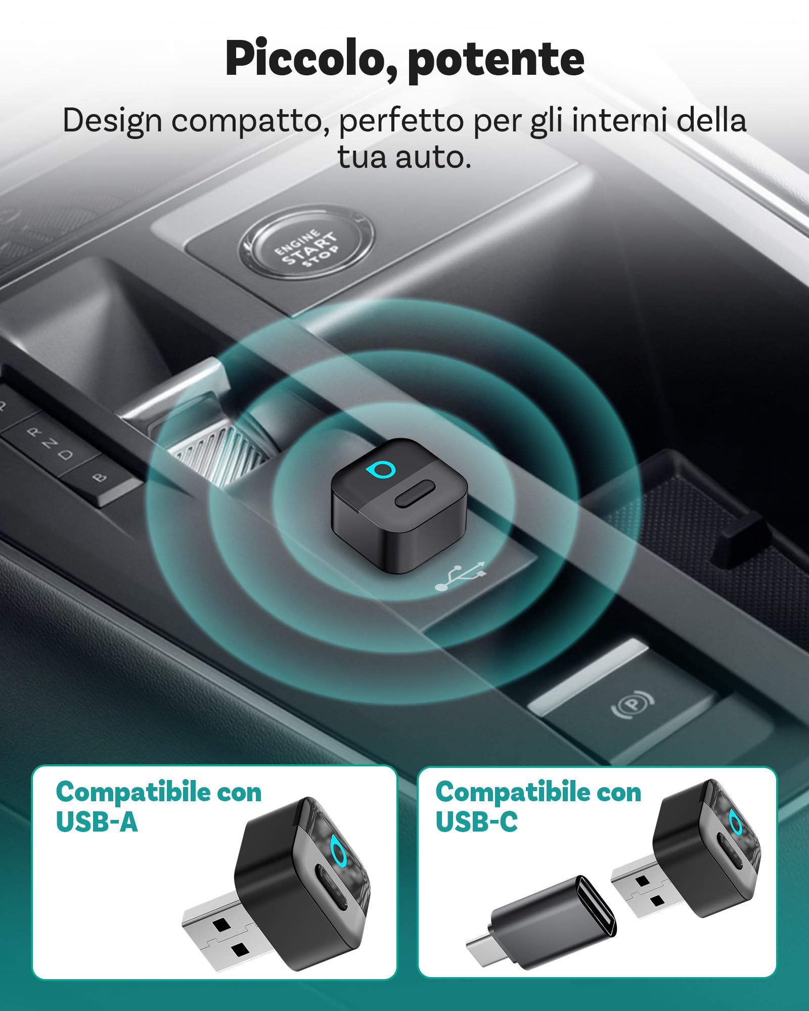 Ottocast Mini Pico, Novità 2026, Adattatore Wireless 2-in-1 CarPlay & Android Auto, Cambio dispositivo con un tocco, Plug & Play, WiFi 6 & Bluetooth 5.4, Connessione automatica per iPhone & Android