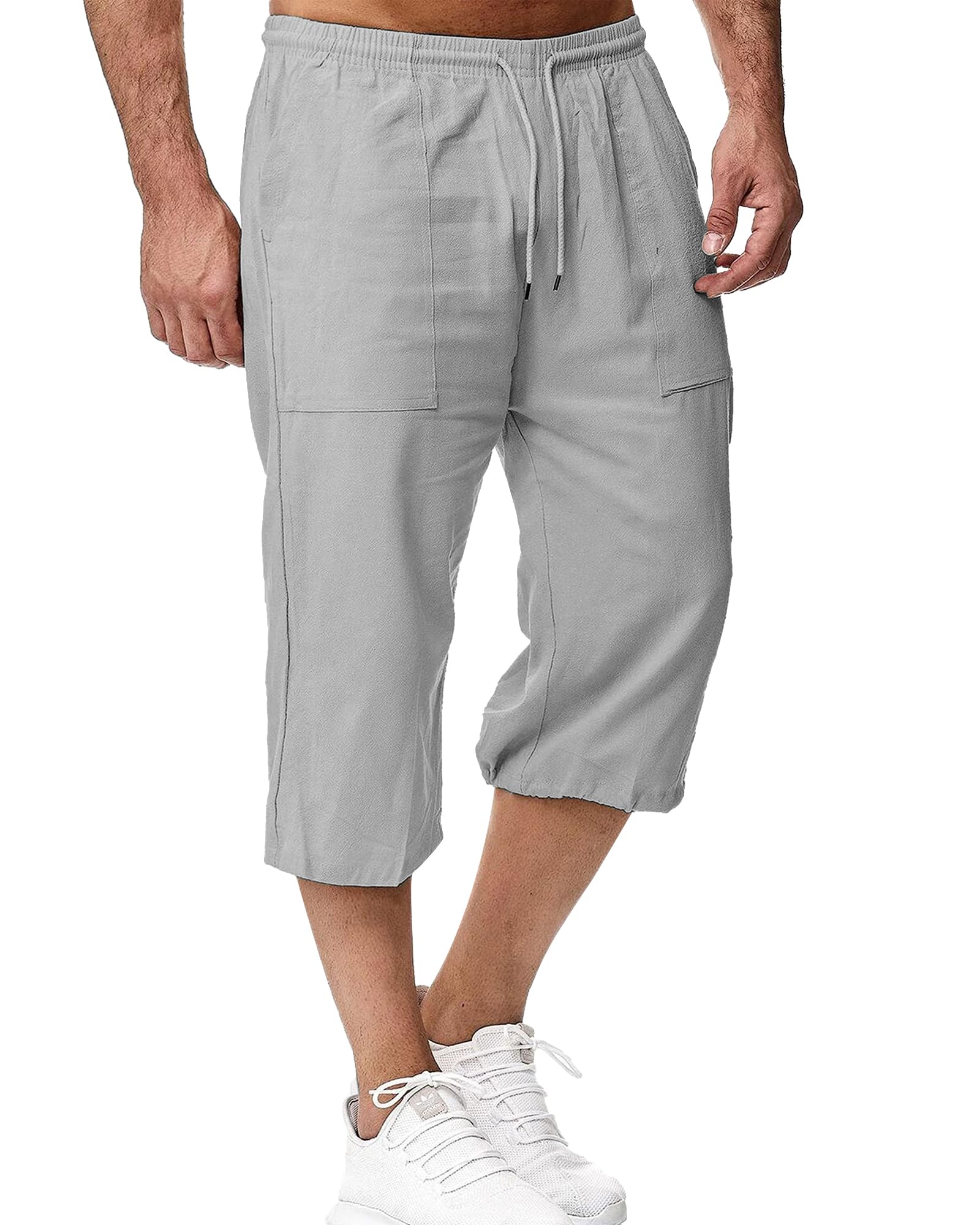 LVCBL Herren LeinenShorts 3/4 Länge Hosen Sommerhose Strand Yoga Jogger Casual Sweatpants