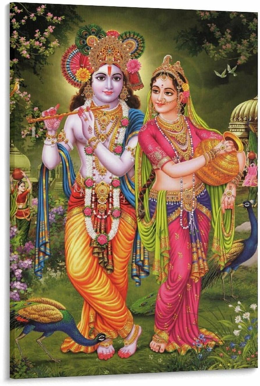 Radha Krishna Poster Traditional Indian Painting (5) Canvas Painting Posters And Prints Wall Art for Living Room Bedroom Decor 20x30inch(50x75cm)