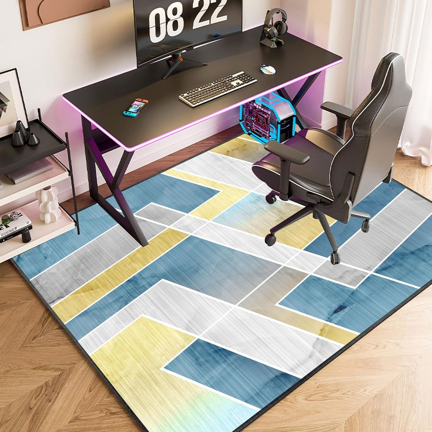 Drum Rug Office Chair Mat, Gaming Chair Mat for Hardwood Floors Protection Mat, Non-Slip Floor Mat Office Fabric Floor Protector Mat for Hard Floors-C||120x140cm
