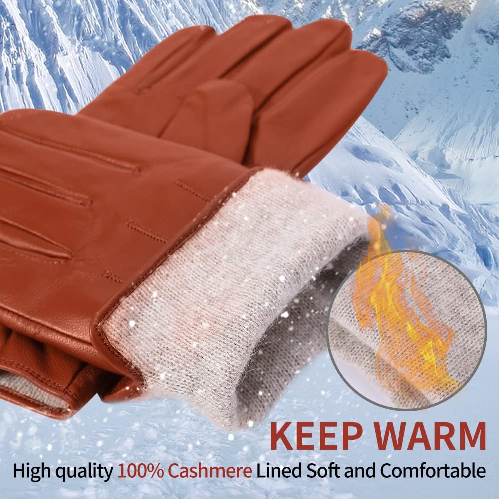 MGGMOKAY Mens Touchscreen Luxury Nappa Lambskin Leather Gloves Cashmere Lining - Image 4