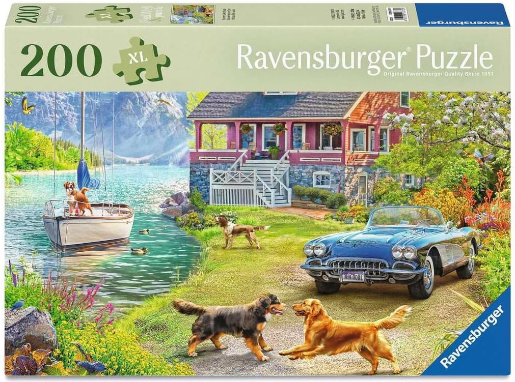 Ravensburger Feel Well - Summer Lake House - 200 Piece Jigsaw Puzzle | Thicker Pieces, Large Image Format, and Included Stand | Premium Quality Puzzle Made in Europe