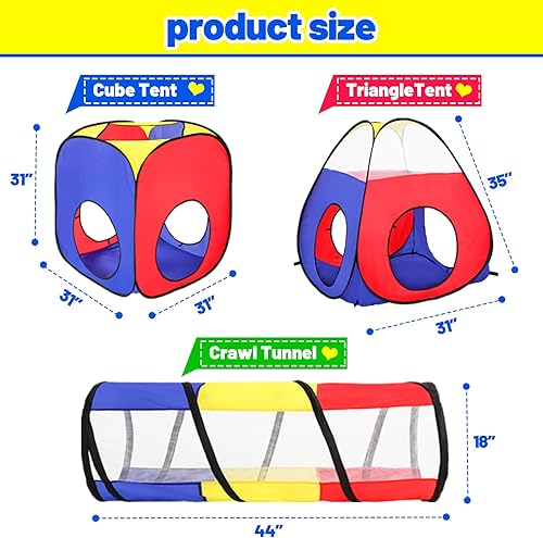 Miniatura 7 de Tienda de campaña para niños con pozo de bolas+túnel de gateo+tienda de campaña de castillo, casa de juegos para niños y niñas, regalo plegable para