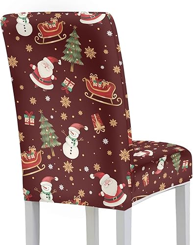 Miniatura 3 de HUGS IDEA Snowman Seat Covers for Dining Room Chairs Set of 2 Santa Claus Stretch Chair Slipcovers Protector Removable and Washable Kitchen Dining