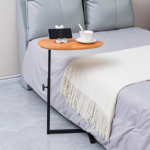 Miniatura 9 de Mesa auxiliar con altura de elevación (19.7-29.5 in), mesa auxiliar pequeña con base en T de madera maciza, ensamblaje de elevación móvil, mesa