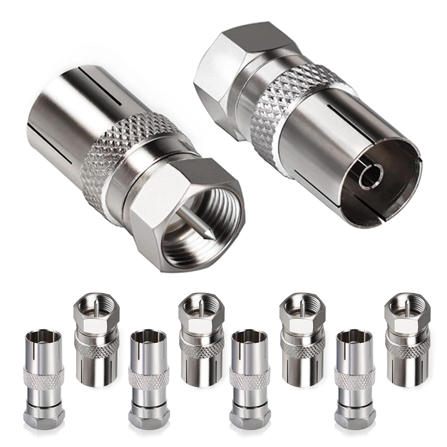 10 Pcs RF Female Socket to F Type Screw Male Plug Adapter Converter,TV T/F Type Connector Socket to RF Coax Aerial Adapter for Satellite TV DVR