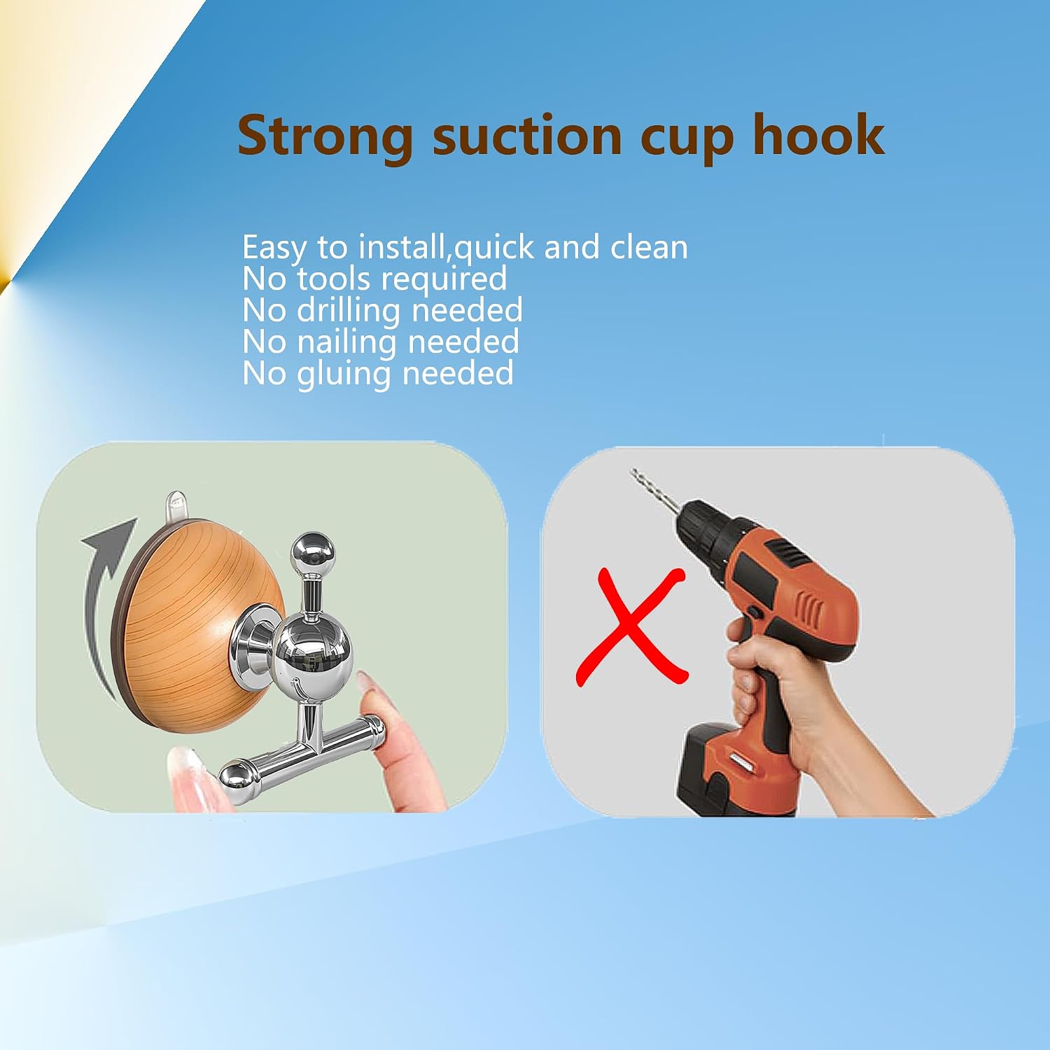 5 Pack Suction Cup T-shape Hooks, Strong Suction Shower Hooks, No Drilling Reusable Towel Hooks for Bathroom Kitchen, Removable Wall Hooks with Wood Color for Hanging Towels Robes Keys(BXP-07315-5)