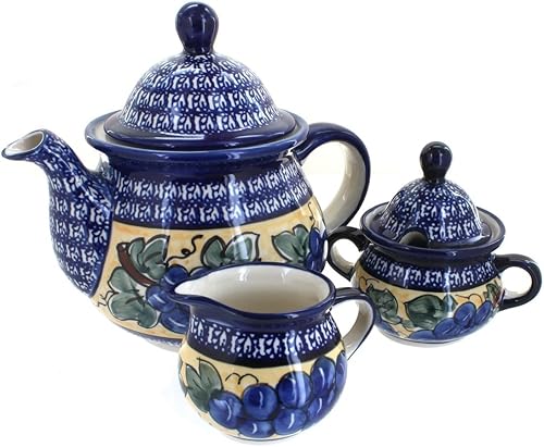 Miniatura 2 de Juego de té de tres piezas de flores de mosaico de cerámica polaca de rosa azul