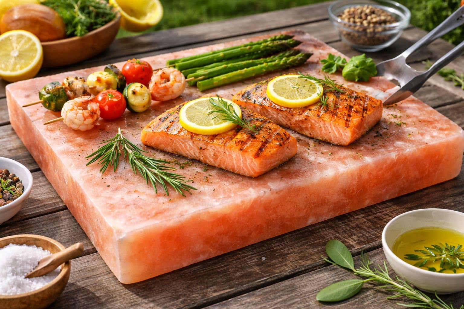 Ansobea Set di Pietre Salate XXL per Grigliare, 20 x 30 x 3 cm, Con Piastra in Ferro, Cristallo di Sale Originale, Pietra Riutilizzabile per Barbecue